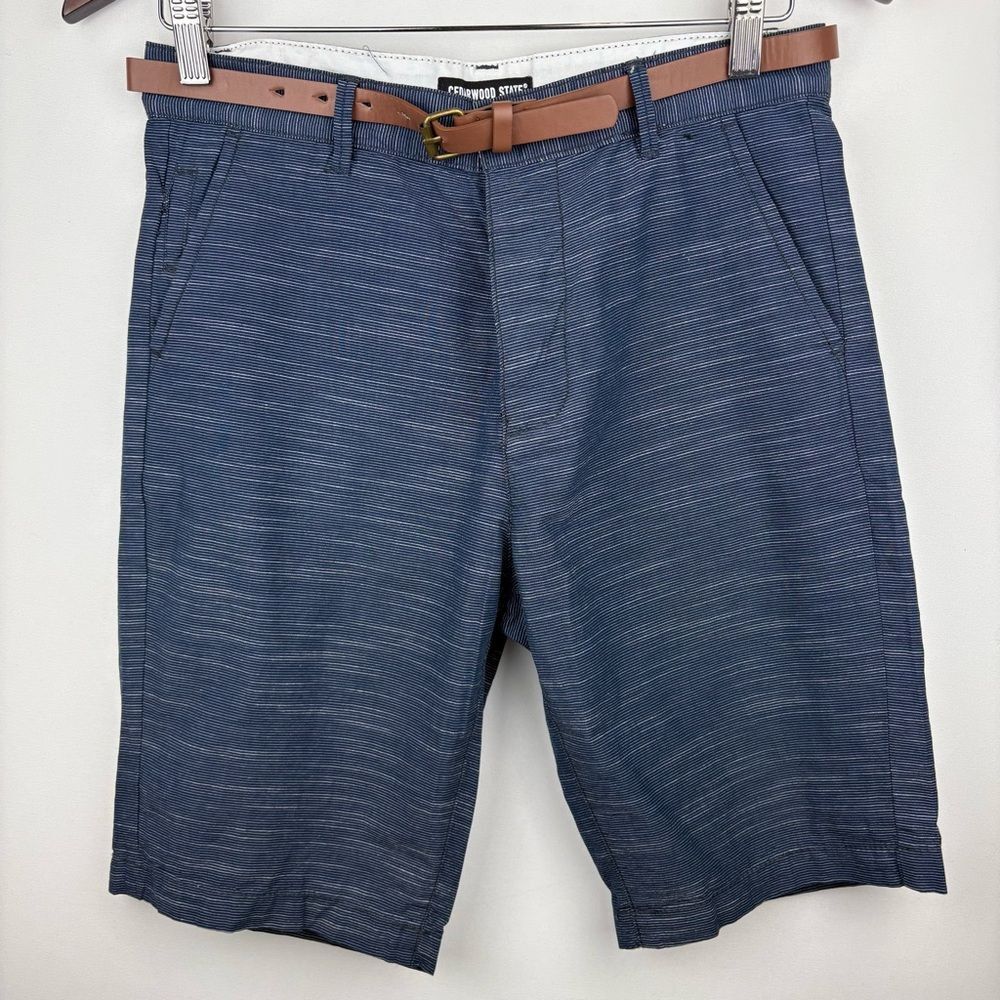 Primark Cedarwood State Striped Flat Front Shorts with Belt‎
